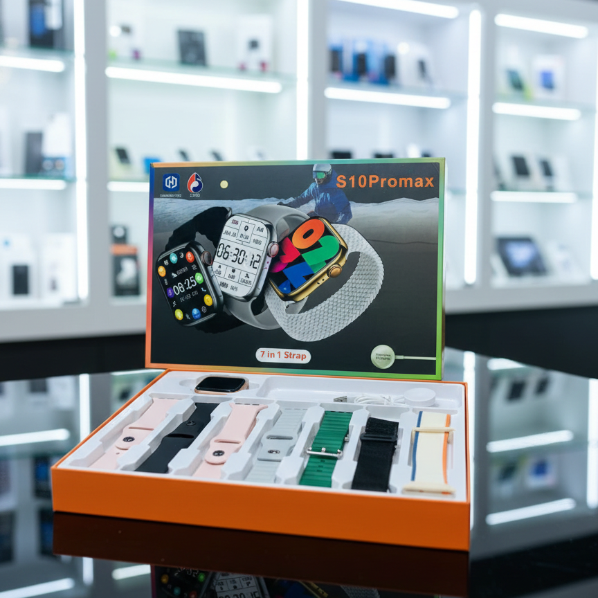 S10 ProMax Smart Watch Series 9 | 7‑in‑1 Straps Set | Bluetooth Calling, Music, Fitness & Wireless Charging